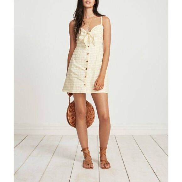 FAITHFULL THE BRAND Linen Sleeveless Button Front Mini Dress Camel M - Picture 12 of 12
